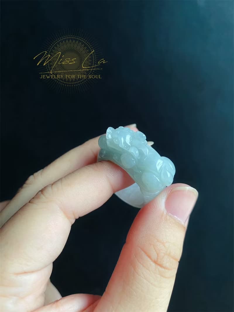 天然緬甸玉 翡翠 招財霸王 貔貅 有錢 翡翠 戒指 玉 戒環 ring