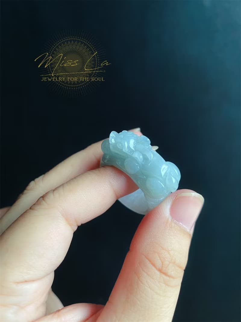 天然緬甸玉 翡翠 招財霸王 貔貅 有錢 翡翠 戒指 玉 戒環 ring