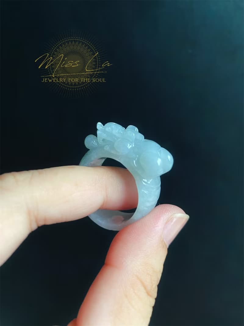 天然緬甸玉 翡翠 招財霸王 貔貅 有錢 翡翠 戒指 玉 戒環 ring
