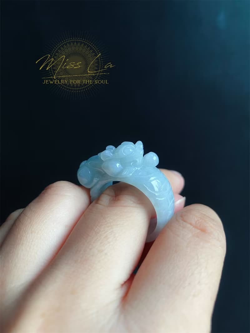 天然緬甸玉 翡翠 招財霸王 貔貅 有錢 翡翠 戒指 玉 戒環 ring