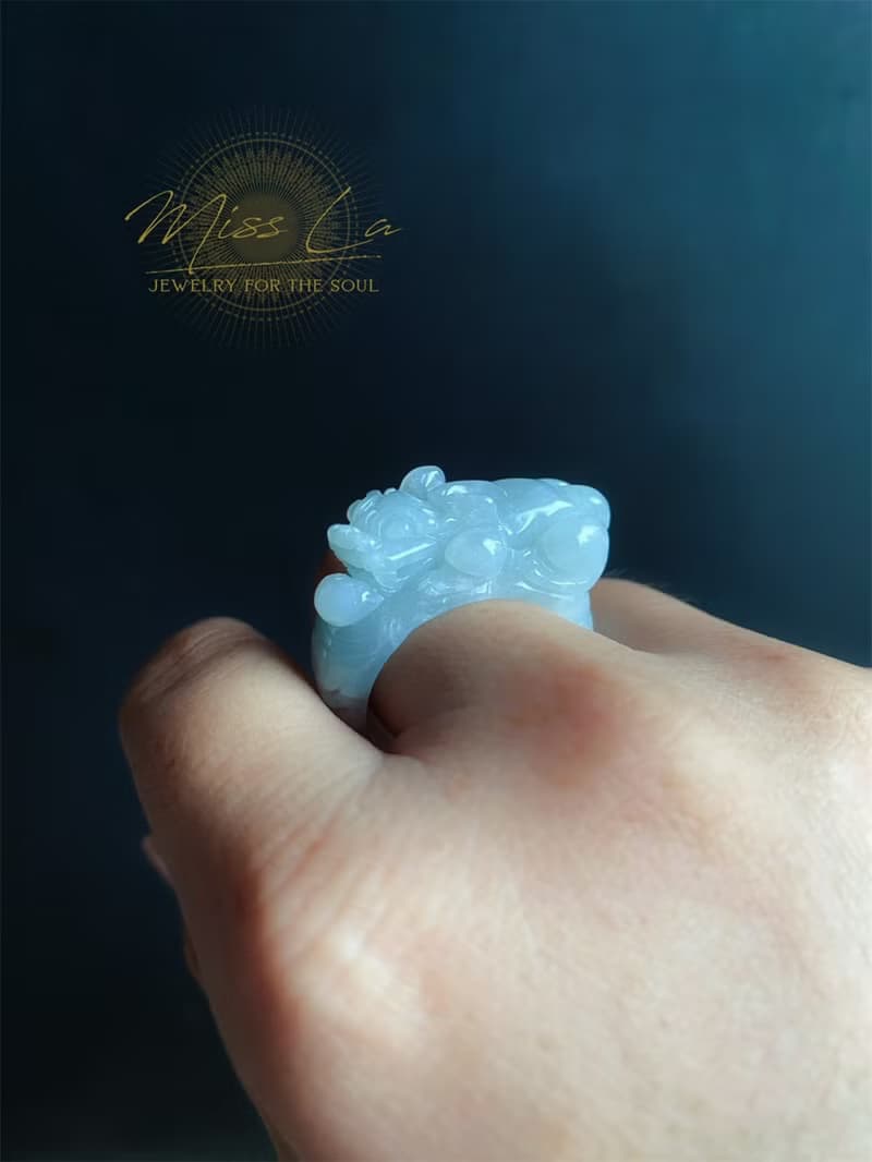 天然緬甸玉 翡翠 招財霸王 貔貅 有錢 翡翠 戒指 玉 戒環 ring