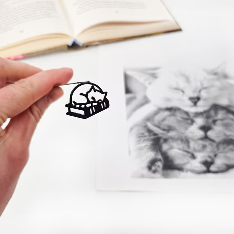 Metal Bookmark Sleeping Cat on the, Small Bookish Gift for Cat Lovers