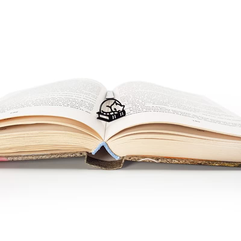 Metal Bookmark Sleeping Cat on the, Small Bookish Gift for Cat Lovers