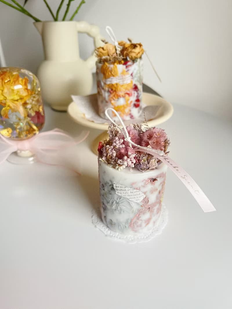 菲比香氛蠟燭-花禮的祝福香氛禮盒-捧花香氛蠟燭、浮游花水晶瓶