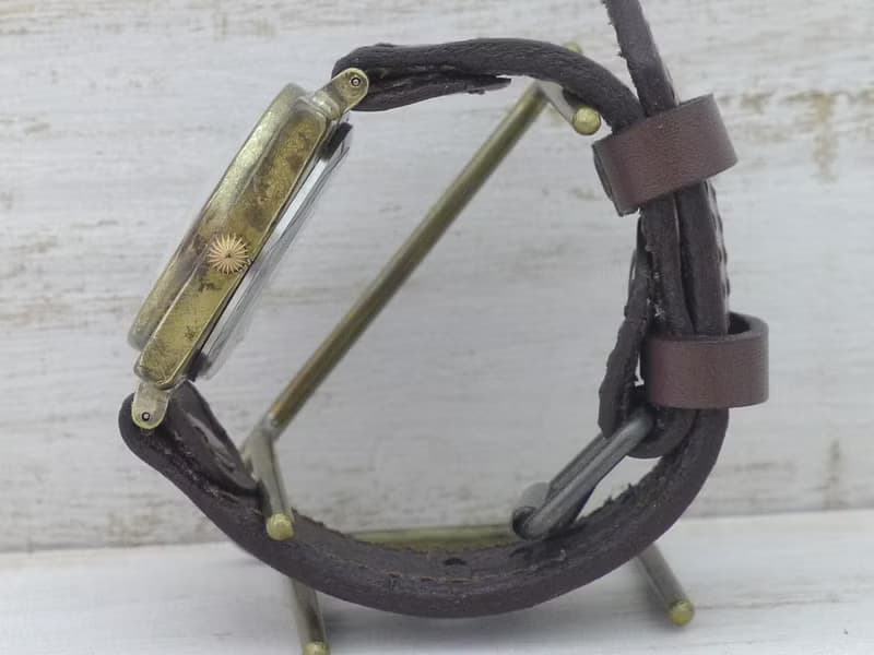 手作り腕時計 BHW138 手巻きBrass 36mmスクエア ローマ数字 ミシンステッチベルト