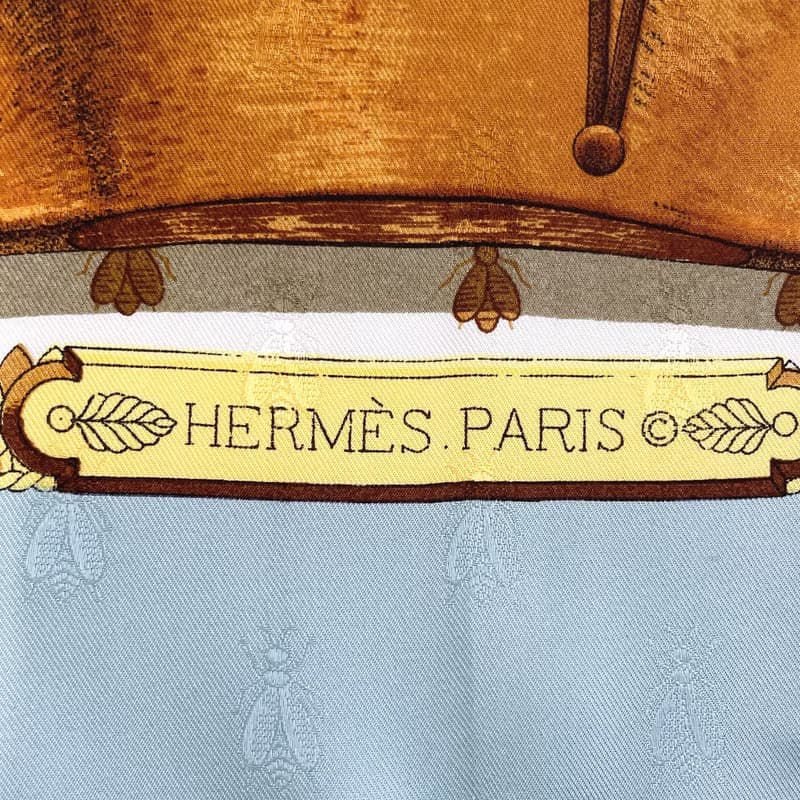 【日本直送 中古美品】エルメス HERMES スカーフ カレ 90 大判スカーフ 正方形 NAPOLEON ナポレオン シルク100% ライトブルー