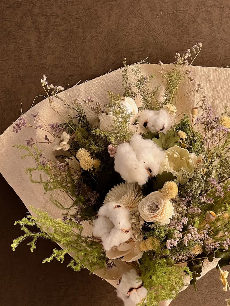 棉花自然感帆布花束