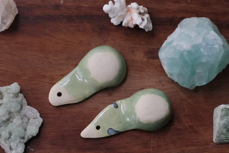 純手捏深綠色小鳥形象陶瓷湯匙/陶匙(1對)