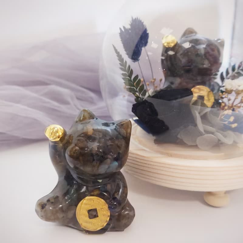 水晶招財貓永生花LED玻璃罩夜燈/永生花/乾燥花/情人節/生日/花禮