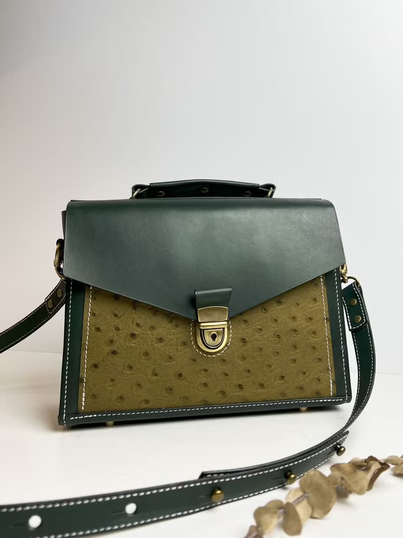 【免費刻名】鴕鳥皮搭牛皮公事包-大-含防塵袋