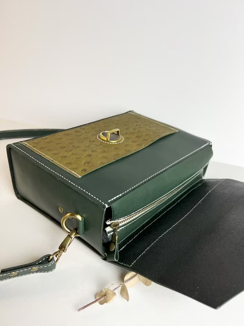 【免費刻名】鴕鳥皮搭牛皮公事包-大-含防塵袋