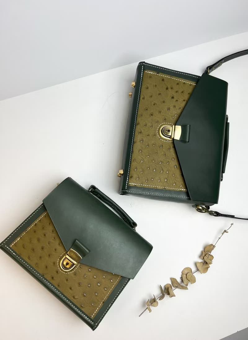 【免費刻名】鴕鳥皮搭牛皮公事包-大-含防塵袋