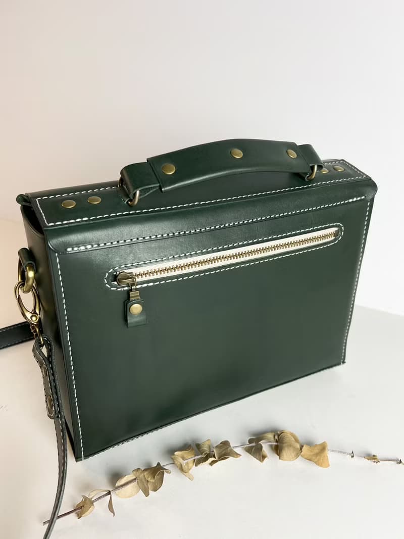 【免費刻名】鴕鳥皮搭牛皮公事包-大-含防塵袋