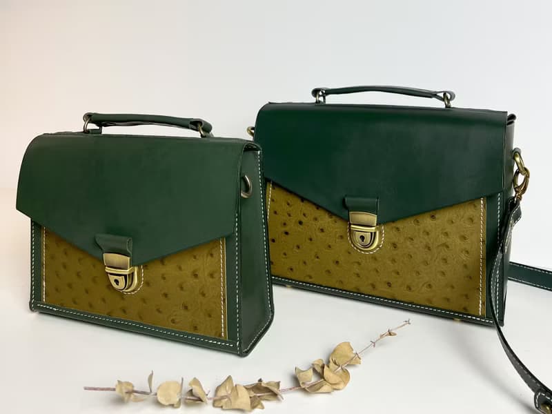 【免費刻名】鴕鳥皮搭牛皮公事包-大-含防塵袋