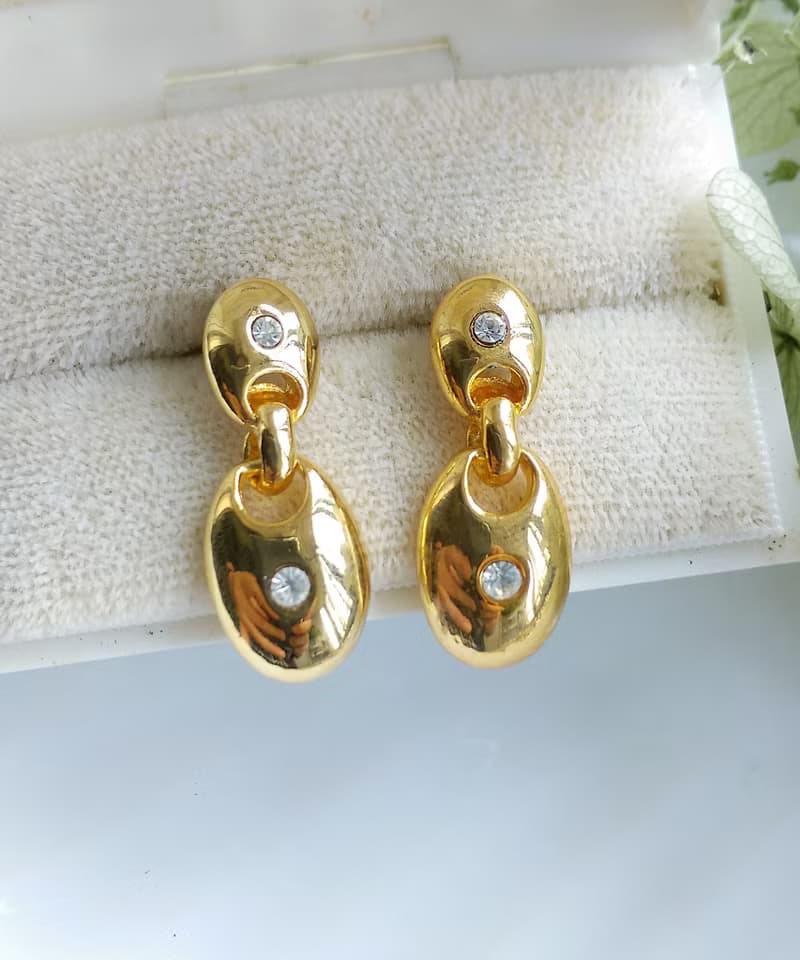 Vintage Jewelry 西洋古董飾品 金色調 都會小白鑽 針式耳環