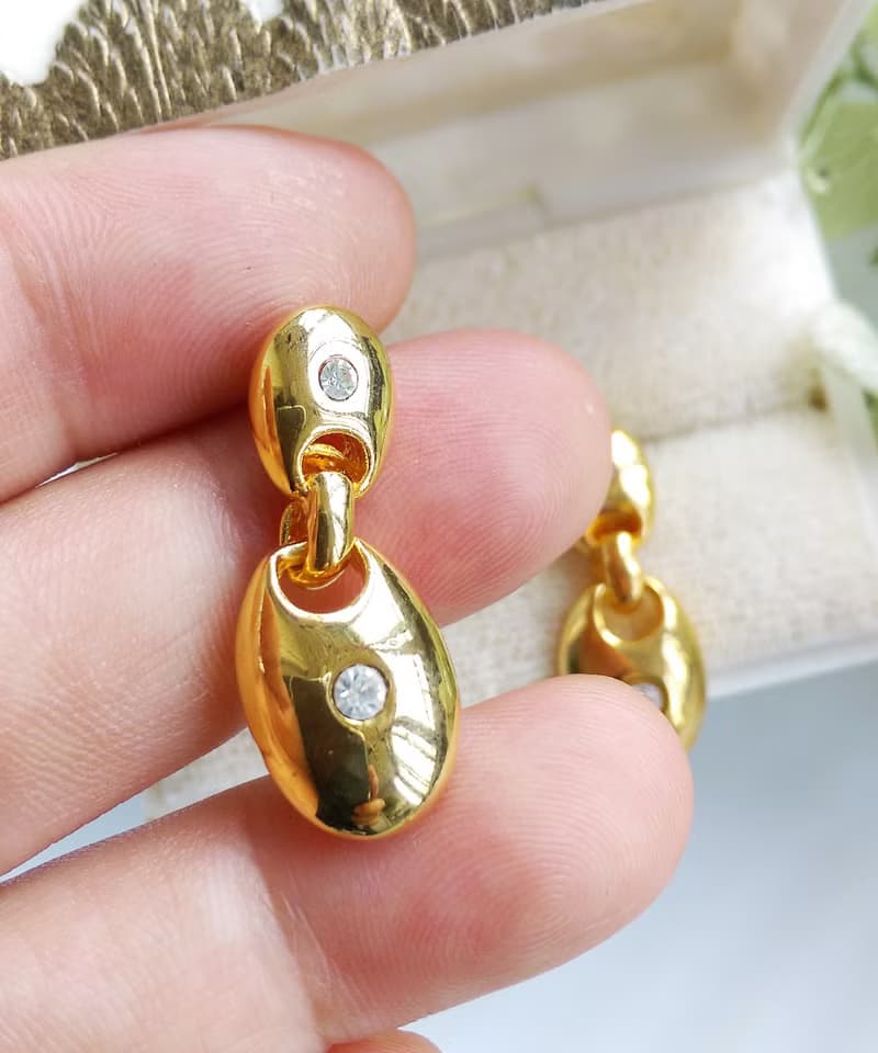 Vintage Jewelry 西洋古董飾品 金色調 都會小白鑽 針式耳環