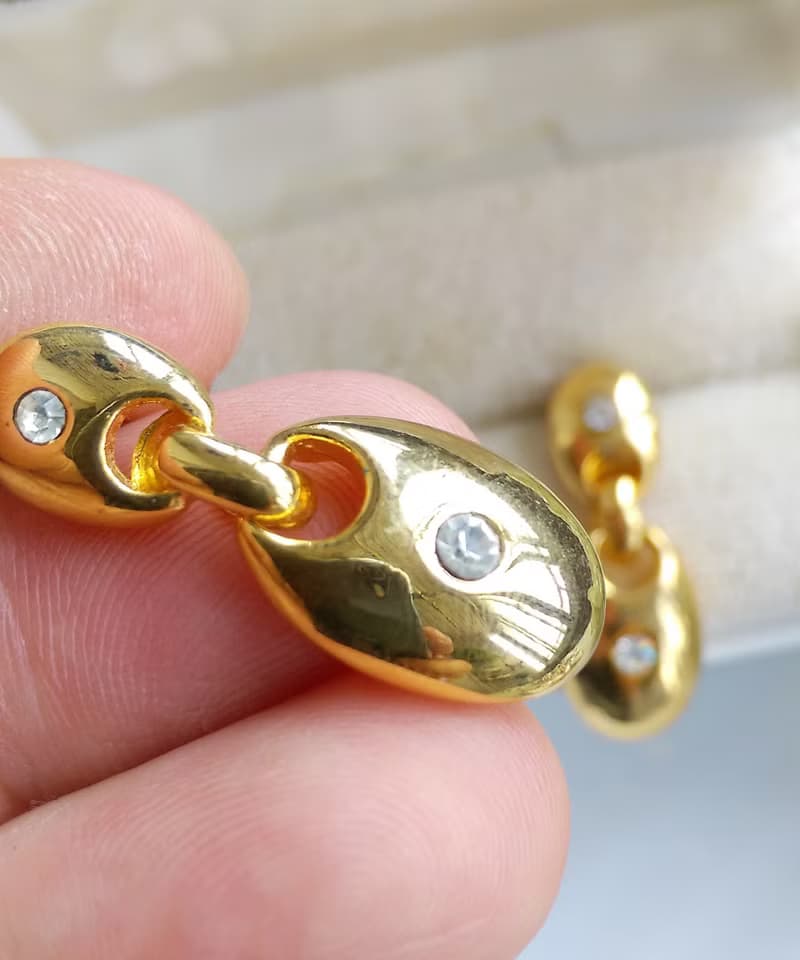 Vintage Jewelry 西洋古董飾品 金色調 都會小白鑽 針式耳環