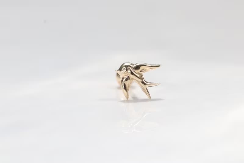純14K Swallow Piercing 金燕子鎖珠耳環(單個)耳骨 耳窩 不退色