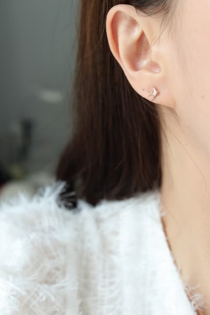 純14K Swallow Piercing 金燕子鎖珠耳環(單個)耳骨 耳窩 不退色