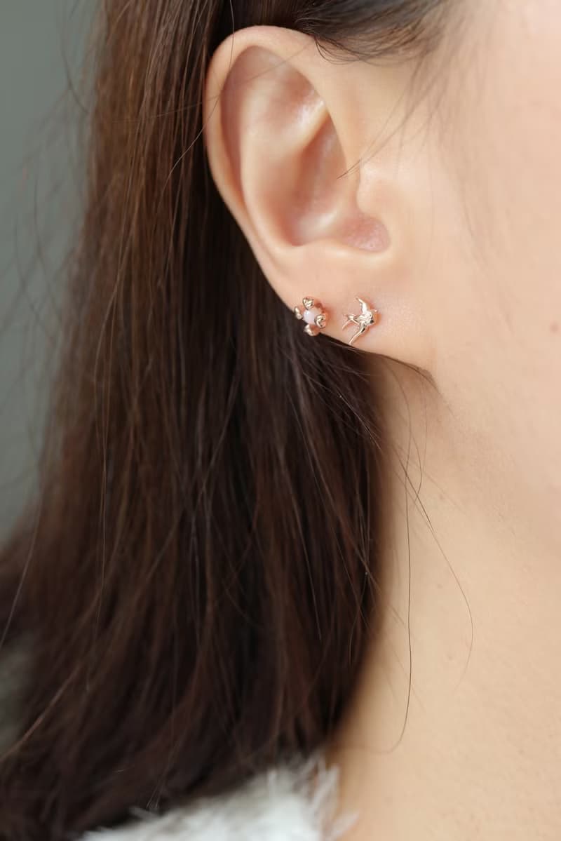 純14K Swallow Piercing 金燕子鎖珠耳環(單個)耳骨 耳窩 不退色