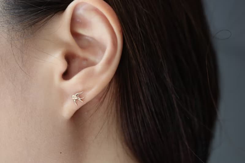 純14K Swallow Piercing 金燕子鎖珠耳環(單個)耳骨 耳窩 不退色