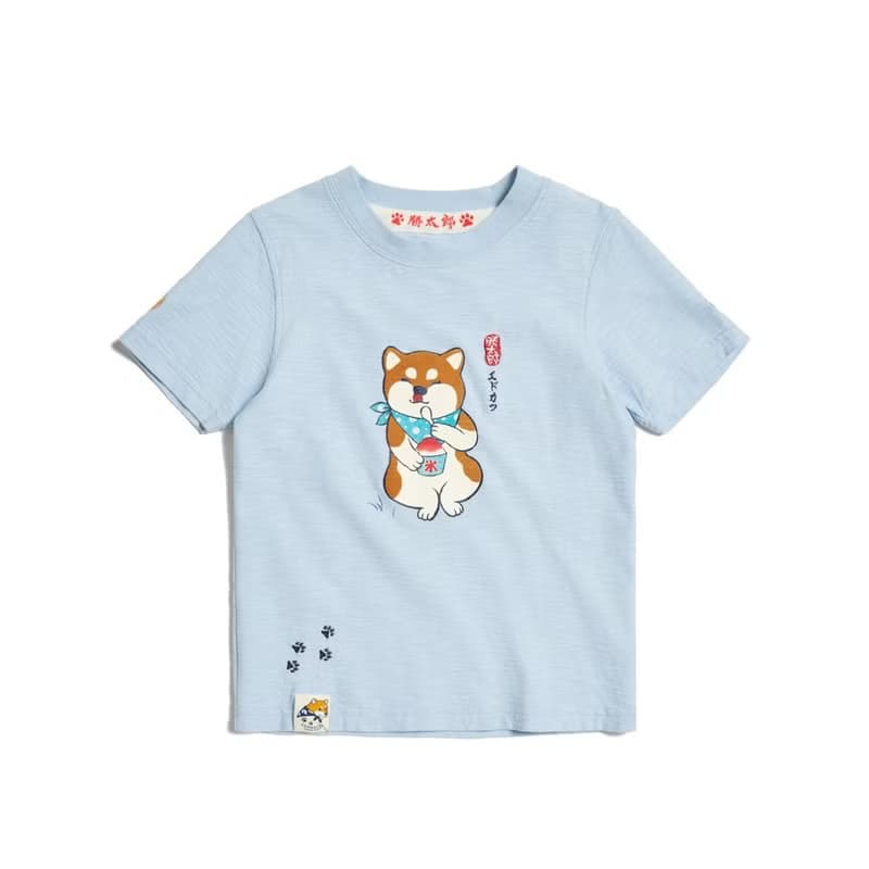 江戶勝 日系 童裝 勝太郎系列 勝太郎吃冰短袖T恤(淺藍色) #上衣