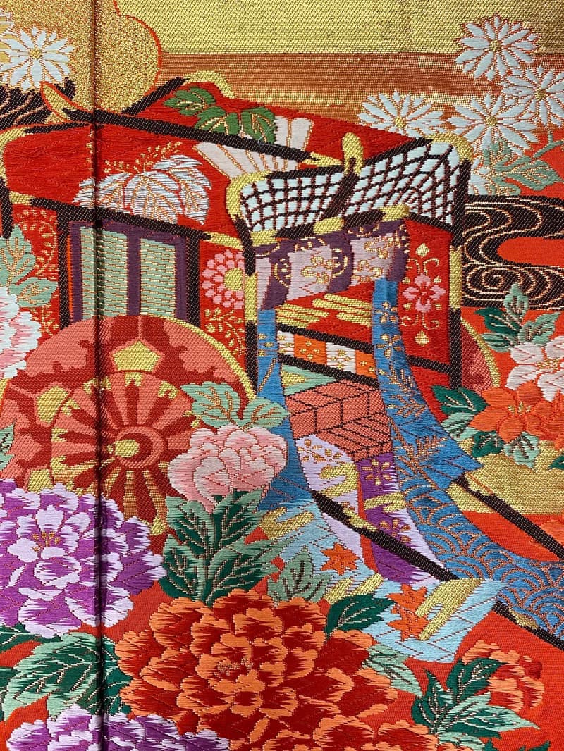 色打掛からつくるきものアート　vintage fabric 御所車 和モダン アートパネル 和風インテリア プレゼント お祝い 縁起物 額装インテリア　40