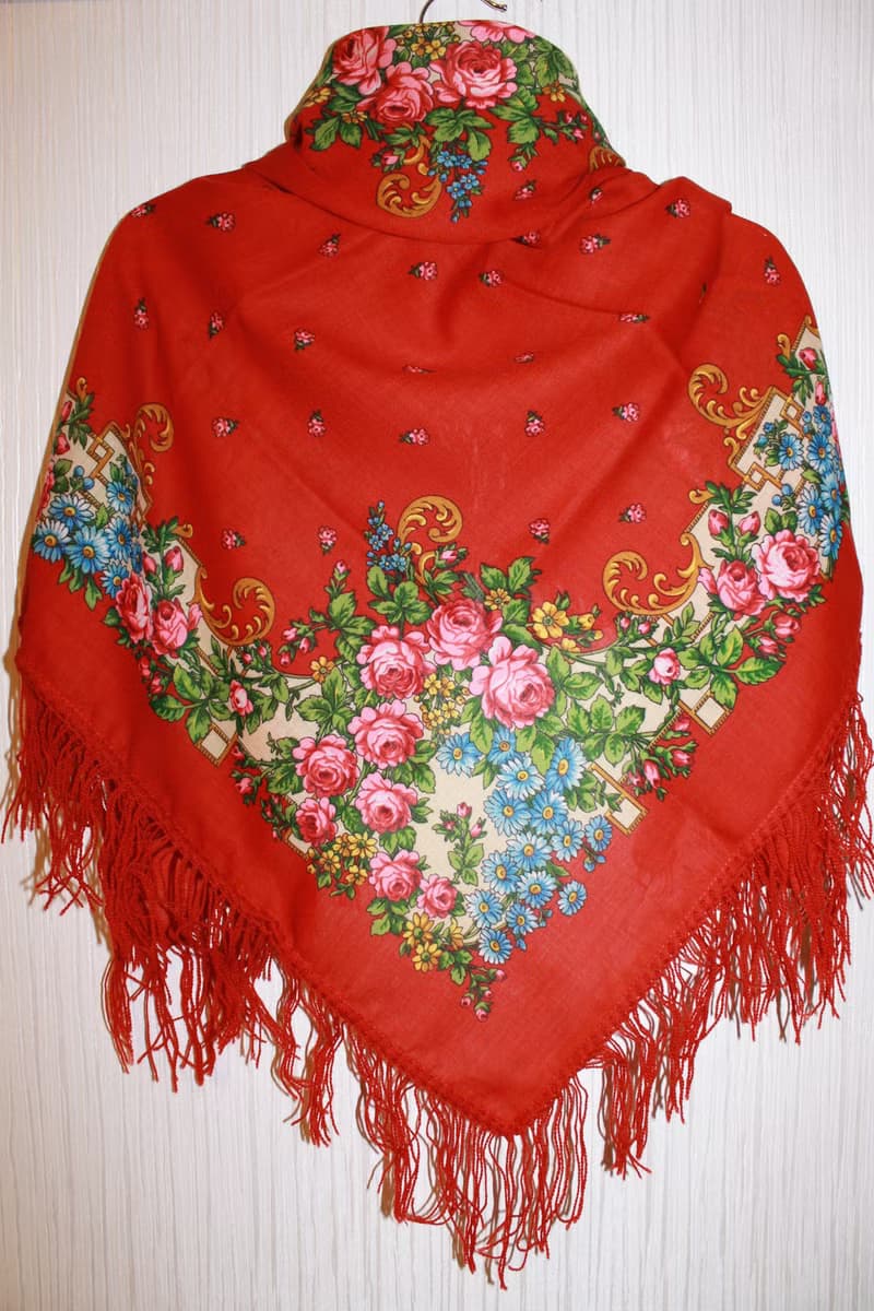 Authentic Pavlovo Posad Russian Shawl Scarf Soft 100% Wool 89x89 cm 1340-18 Red