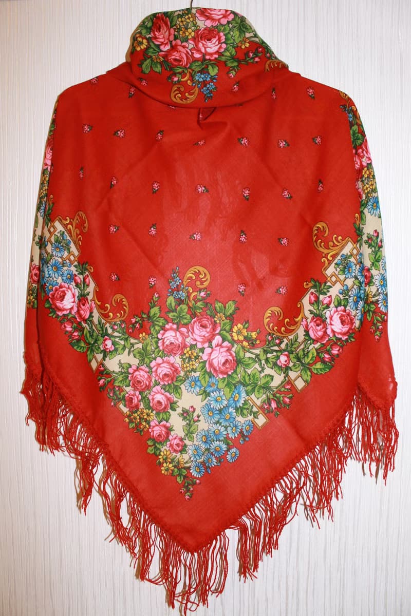 Authentic Pavlovo Posad Russian Shawl Scarf Soft 100% Wool 89x89 cm 1340-18 Red