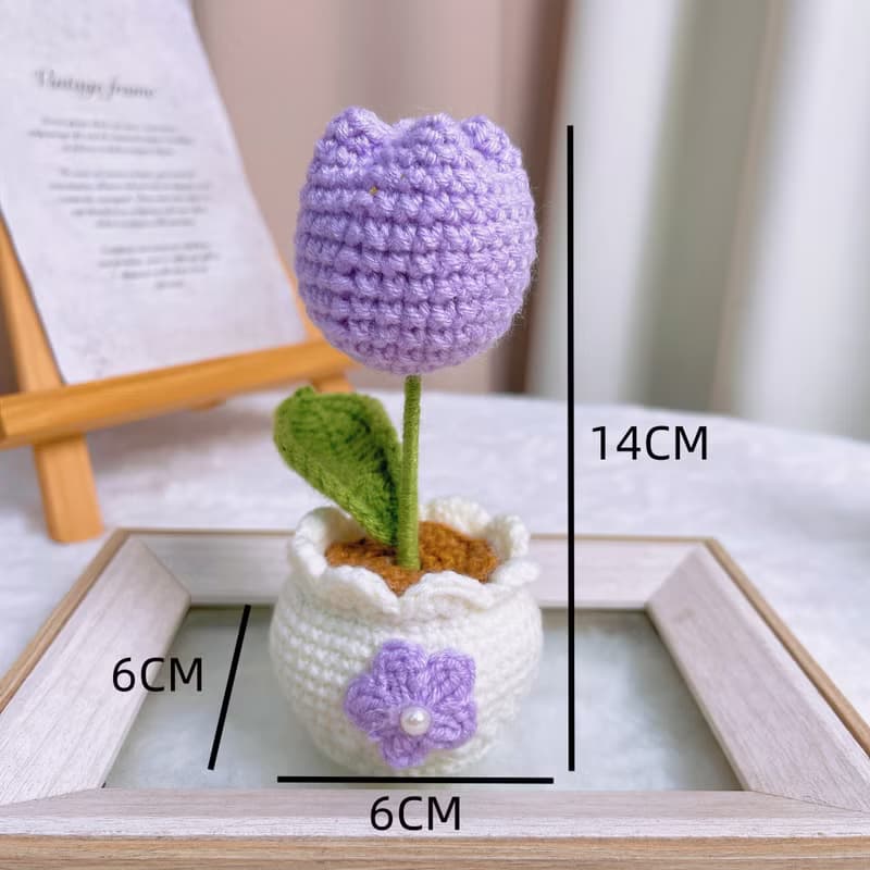 手工編織鬱金香白色盆栽植物有5種顏色可供選擇