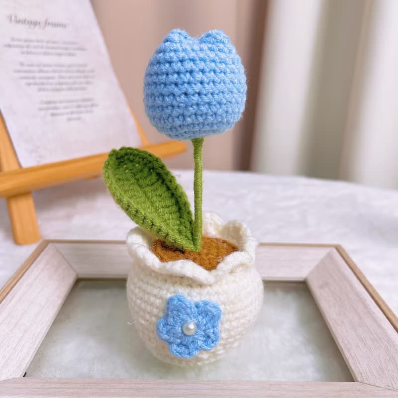 手工編織鬱金香白色盆栽植物有5種顏色可供選擇