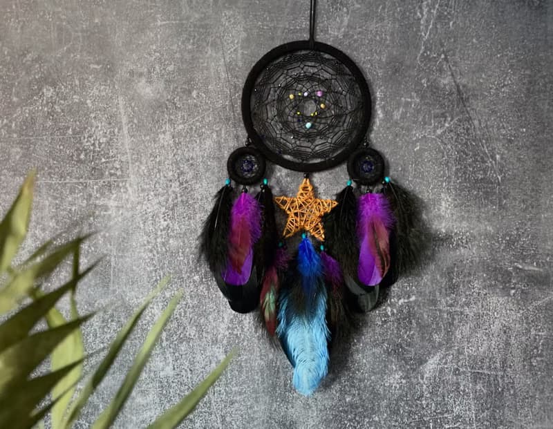 Black dream catcher Native American style | Tribal dream catcher gift นักล่าฝัน