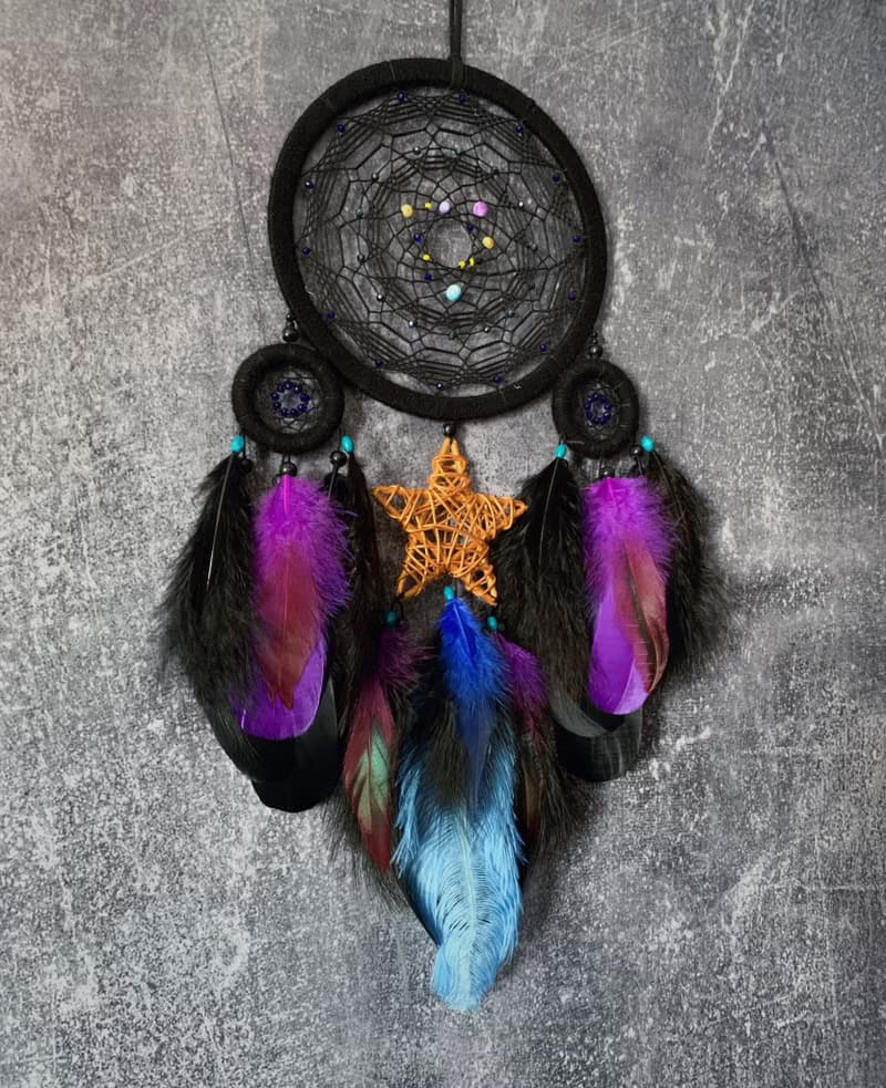 Black dream catcher Native American style | Tribal dream catcher gift นักล่าฝัน