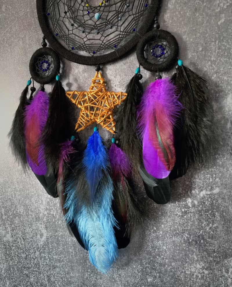 Black dream catcher Native American style | Tribal dream catcher gift นักล่าฝัน
