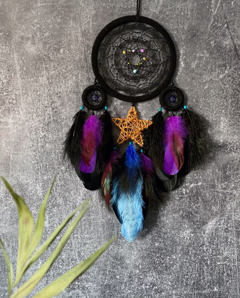 Black dream catcher Native American style | Tribal dream catcher gift นักล่าฝัน