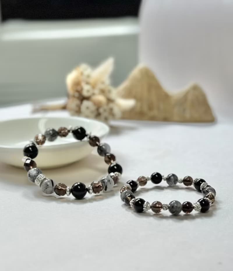 情侶款 黑曜石 黑髮晶 茶晶 天然水晶手鍊/ 防小人 消除負能量