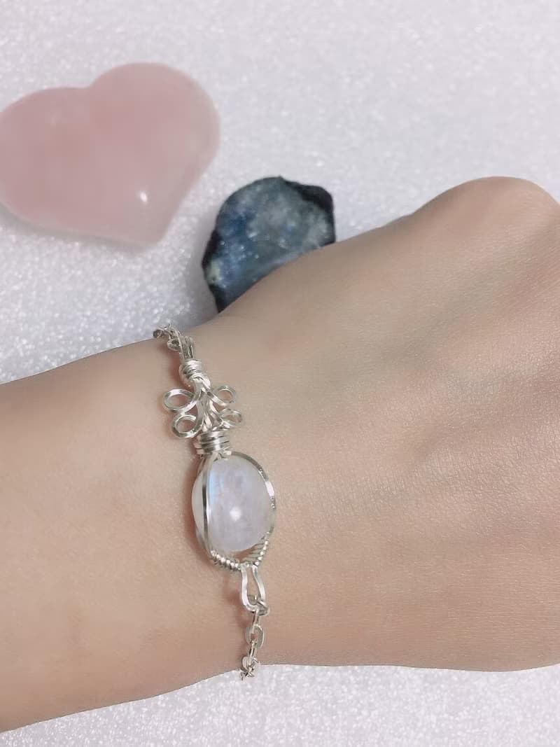 月光石古典風純銀手鏈    金屬線編織系列