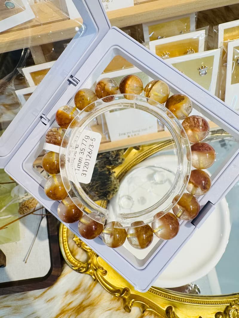 天然溫柔暖色調黃兔毛11.5mm35.77g護身符淨化招財旺事業