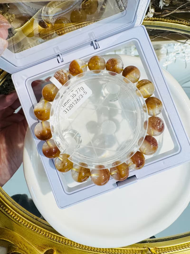 天然溫柔暖色調黃兔毛11.5mm35.77g護身符淨化招財旺事業