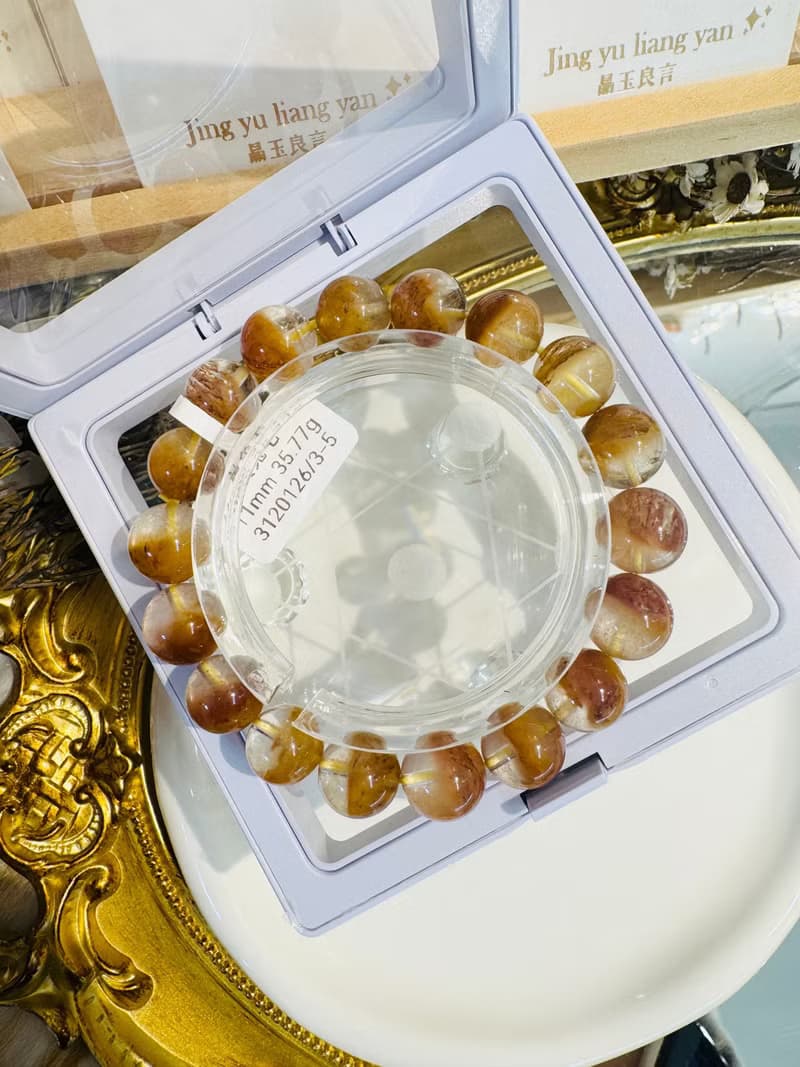 天然溫柔暖色調黃兔毛11.5mm35.77g護身符淨化招財旺事業