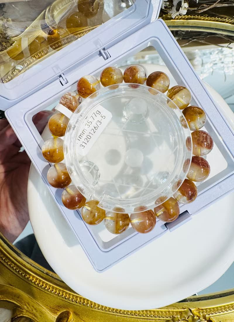 天然溫柔暖色調黃兔毛11.5mm35.77g護身符淨化招財旺事業