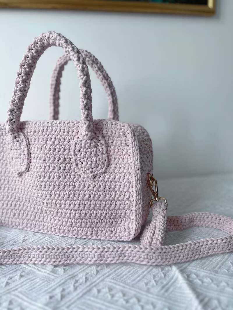 手工鉤織 Mia 手袋手提袋單肩手袋粉紅色針織鈎織編織手袋