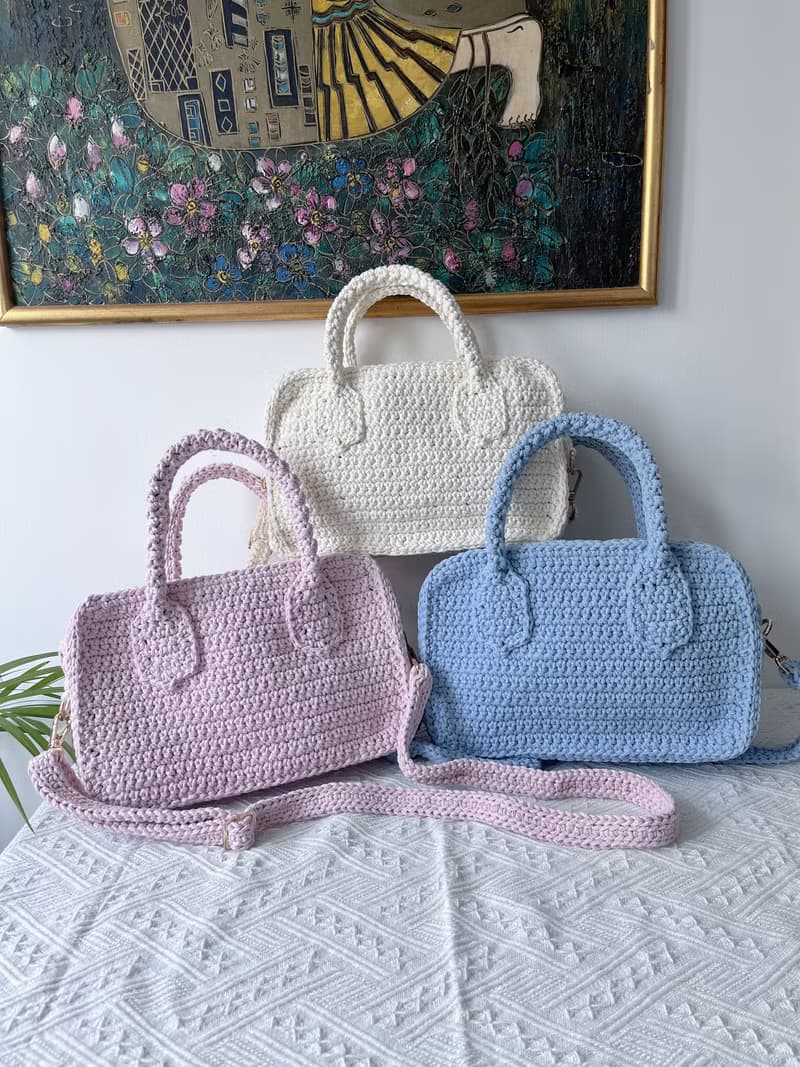 手工鉤織 Mia 手袋手提袋單肩手袋粉紅色針織鈎織編織手袋