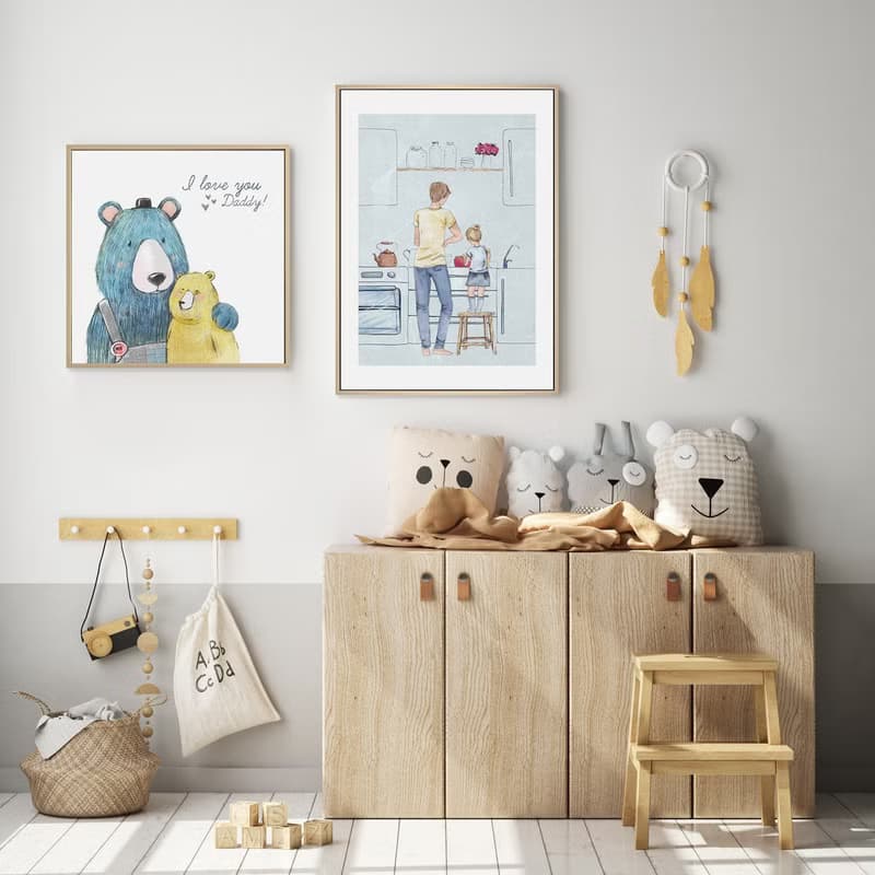 和爸爸的烹飪時光 - 手繪親子掛畫/父親節禮物/遊戲房佈置