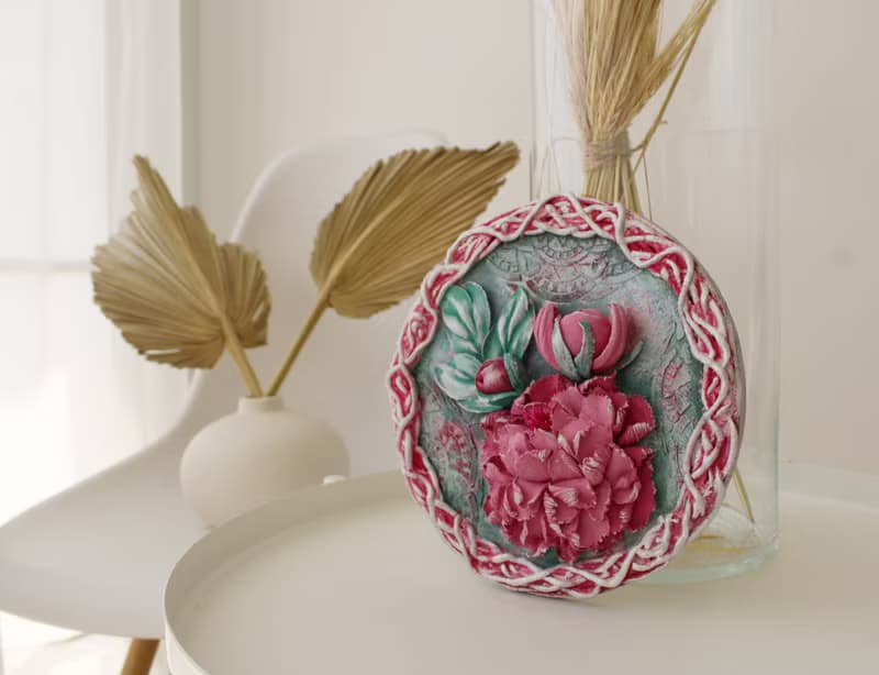 3d peony, original sculpture painting, small wall decor, tiny floral painting,