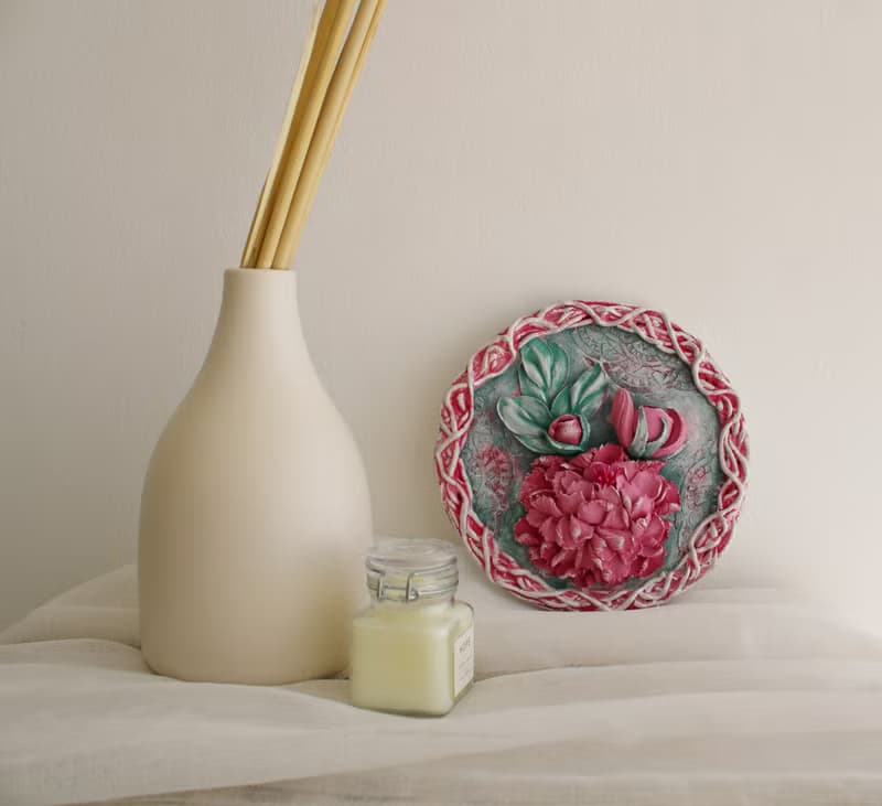3d peony, original sculpture painting, small wall decor, tiny floral painting,