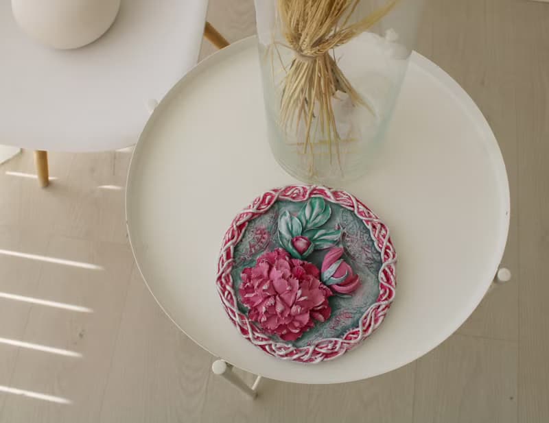 3d peony, original sculpture painting, small wall decor, tiny floral painting,