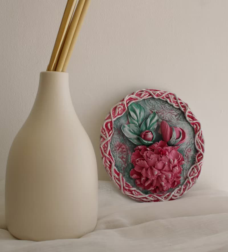 3d peony, original sculpture painting, small wall decor, tiny floral painting,