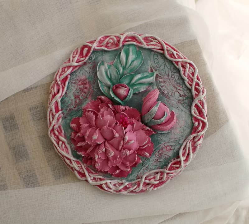 3d peony, original sculpture painting, small wall decor, tiny floral painting,