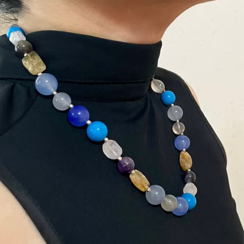 Joy Luck n Love Aquamarine and Multi gemstone minimalist necklace,  喜福愛情項鍊